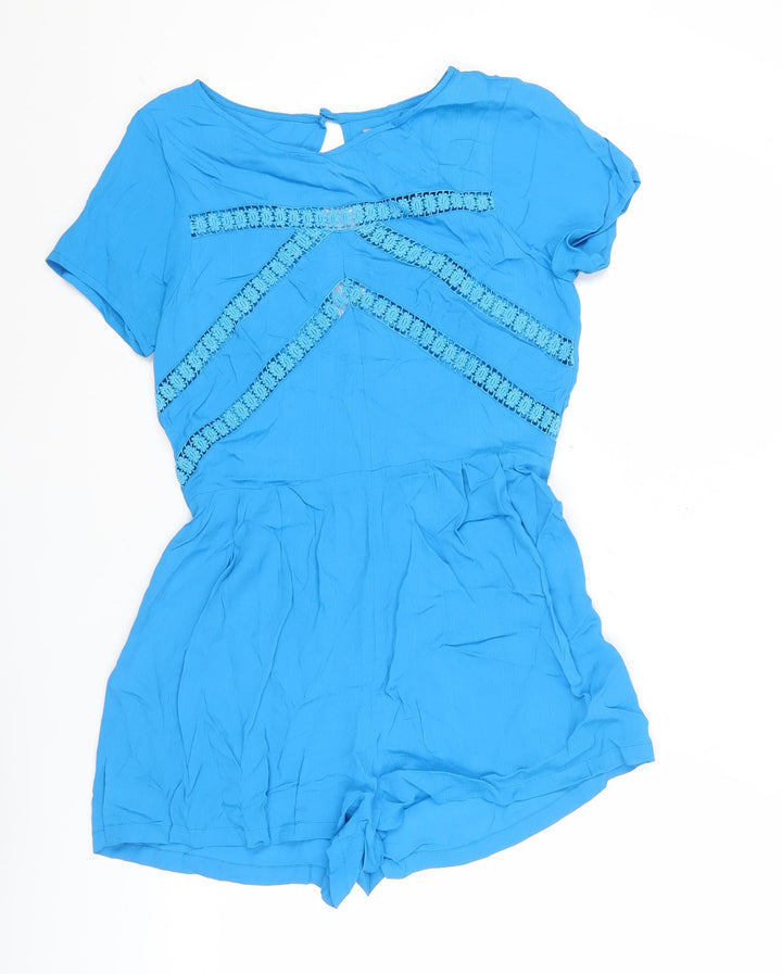 ASOS Women’s Blue Short Sleeve Embroidered Playsuit Size 12