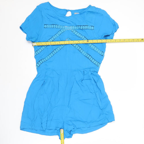 ASOS Women’s Blue Short Sleeve Embroidered Playsuit Size 12