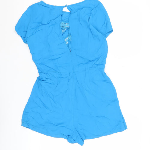 ASOS Women’s Blue Short Sleeve Embroidered Playsuit Size 12