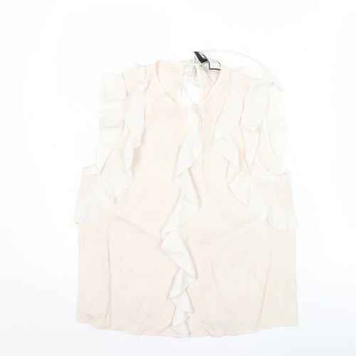 Alexis Womens Ivory Silk Ruffle Sleeveless Blouse Size S