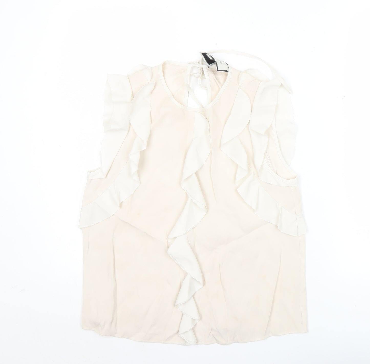Alexis Womens Ivory Silk Ruffle Sleeveless Blouse Size S