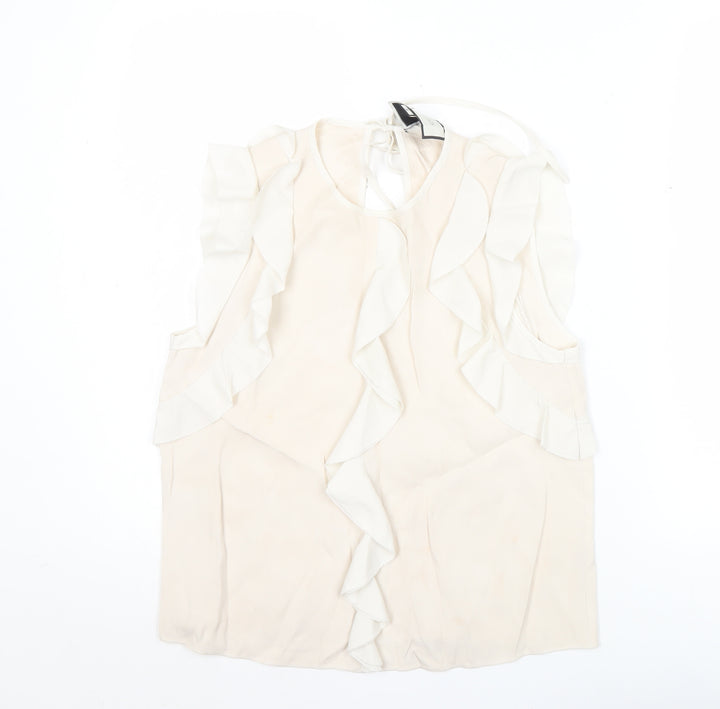 Alexis Womens Ivory Silk Ruffle Sleeveless Blouse Size S