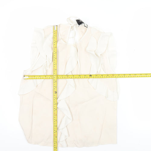 Alexis Womens Ivory Silk Ruffle Sleeveless Blouse Size S