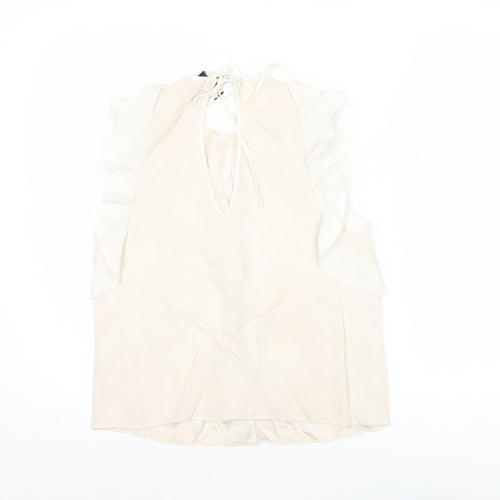 Alexis Womens Ivory Silk Ruffle Sleeveless Blouse Size S