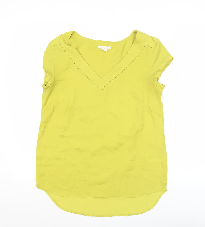 H&M Women’s Yellow V-Neck Tunic Blouse Size 6 Short Sleeve