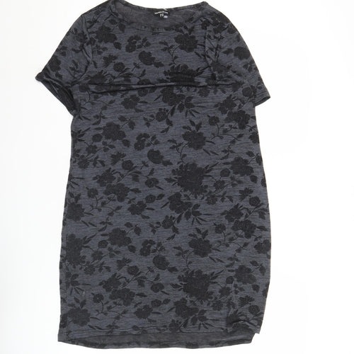 Warehouse Women’s Grey Floral Shift Dress Size 10 Short Sleeve