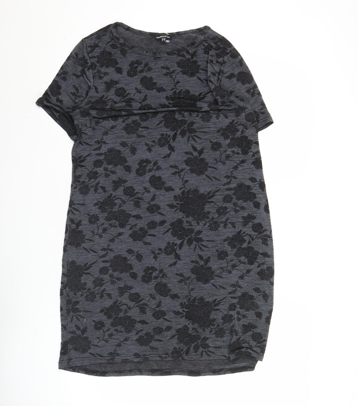 Warehouse Women’s Grey Floral Shift Dress Size 10 Short Sleeve