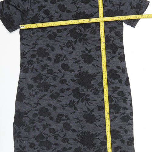 Warehouse Women’s Grey Floral Shift Dress Size 10 Short Sleeve