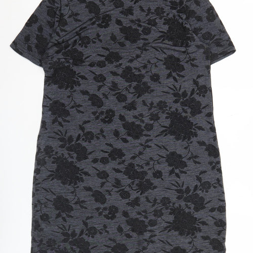 Warehouse Women’s Grey Floral Shift Dress Size 10 Short Sleeve