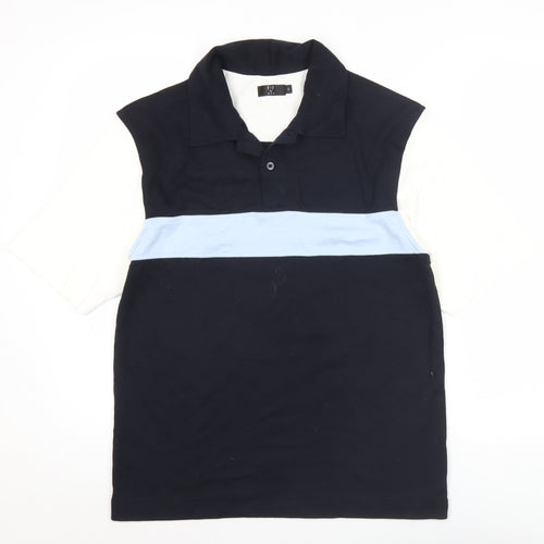 F&F Men’s Black White Blue Colourblock Polo Shirt Size S Cotton Modal