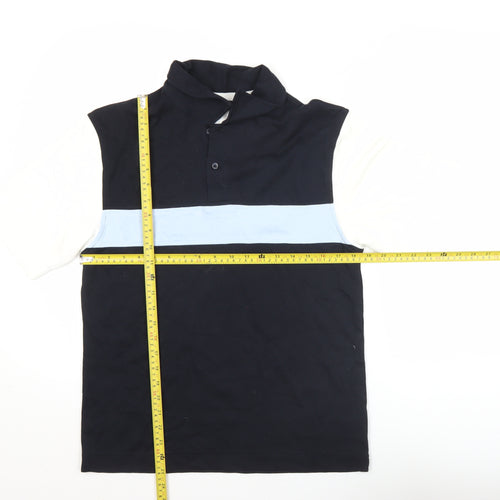 F&F Men’s Black White Blue Colourblock Polo Shirt Size S Cotton Modal