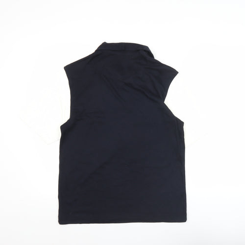 F&F Men’s Black White Blue Colourblock Polo Shirt Size S Cotton Modal