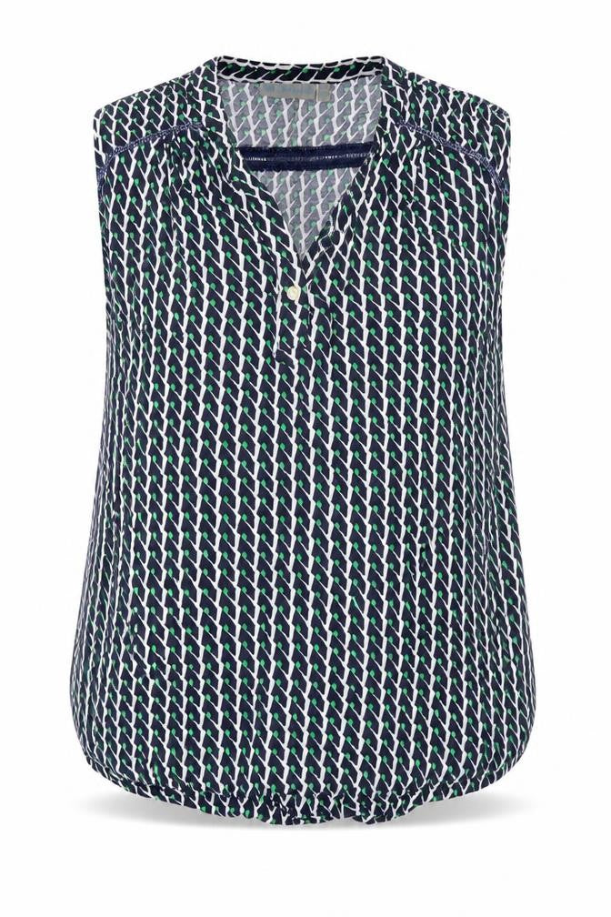 Front view of JoJo Maman Bébé Women's Multicoloured Geometric Sleeveless Tunic Blouse, size S