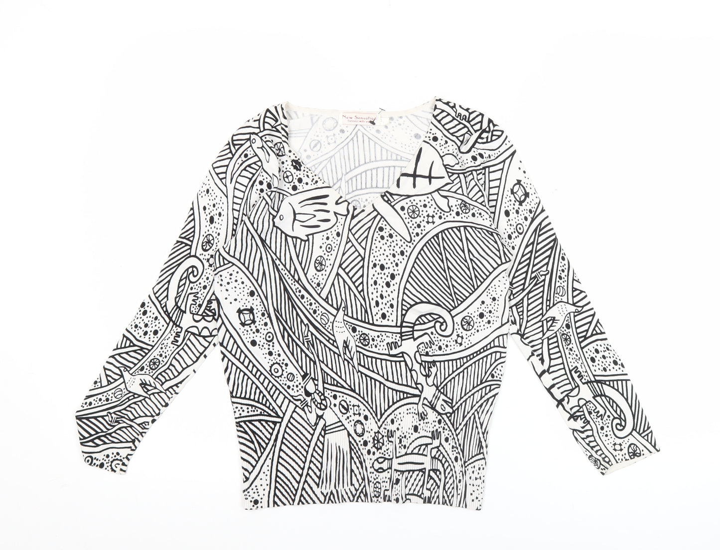 New Sensation Women’s Multicoloured Long Sleeve V-Neck Top S