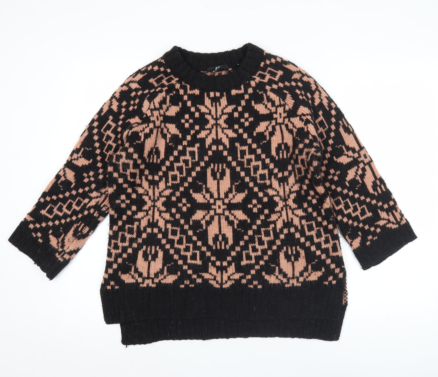 H&M Women’s Black Beige Chunky Knit Pullover Jumper S