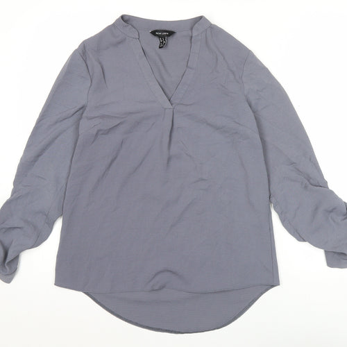 New Look Womens Grey Long Sleeve V-Neck Tunic Blouse Size 8