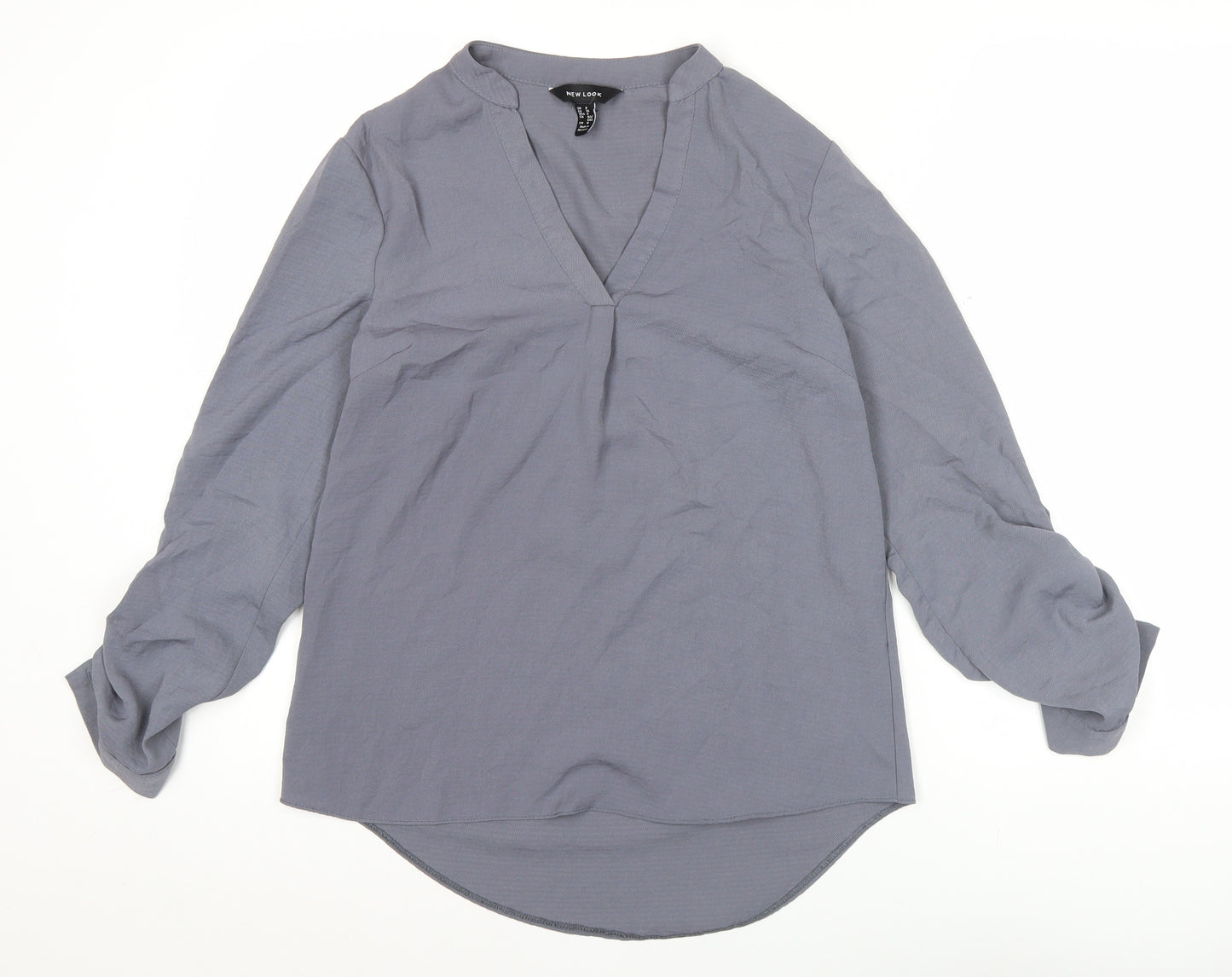 New Look Womens Grey Long Sleeve V-Neck Tunic Blouse Size 8