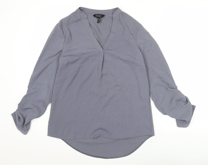 New Look Womens Grey Long Sleeve V-Neck Tunic Blouse Size 8