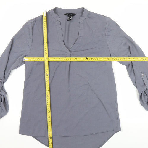 New Look Womens Grey Long Sleeve V-Neck Tunic Blouse Size 8