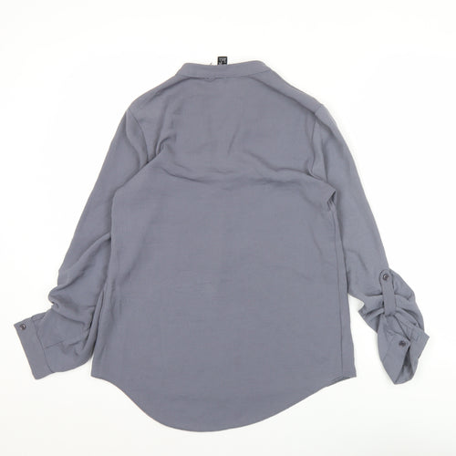 New Look Womens Grey Long Sleeve V-Neck Tunic Blouse Size 8