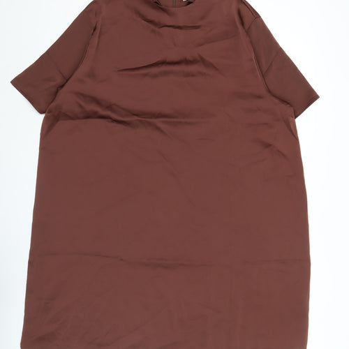 H&M Women Brown Shift Dress XL Half Sleeve High Neck Knee Length