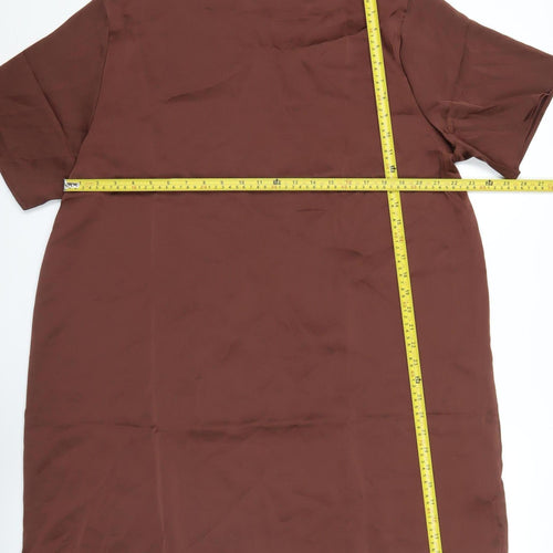 H&M Women Brown Shift Dress XL Half Sleeve High Neck Knee Length