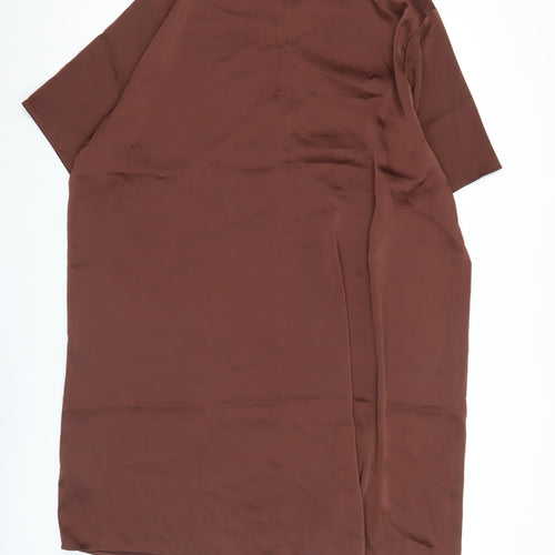 H&M Women Brown Shift Dress XL Half Sleeve High Neck Knee Length
