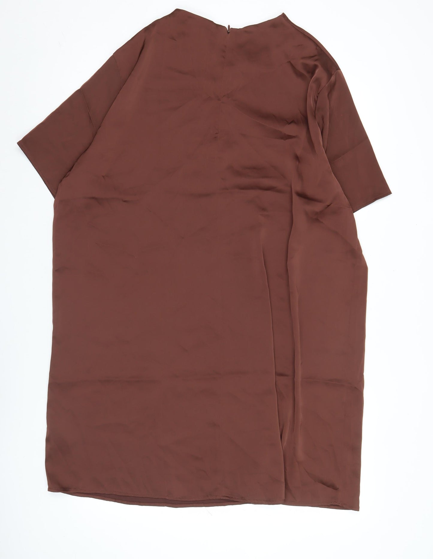 H&M Women Brown Shift Dress XL Half Sleeve High Neck Knee Length