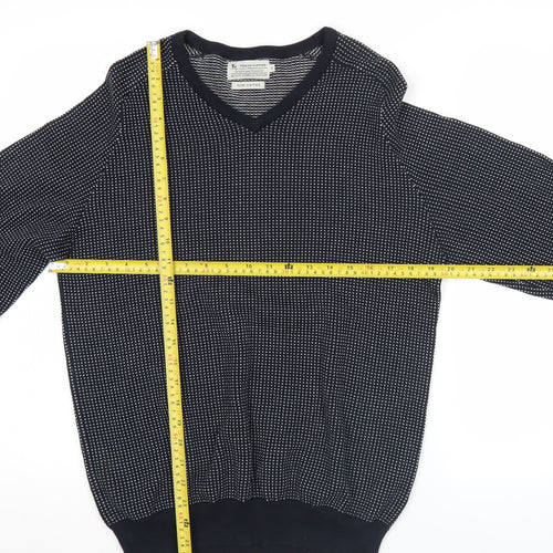 Tu Mens Blue Cotton V-Neck Geometric Knit Jumper Size S