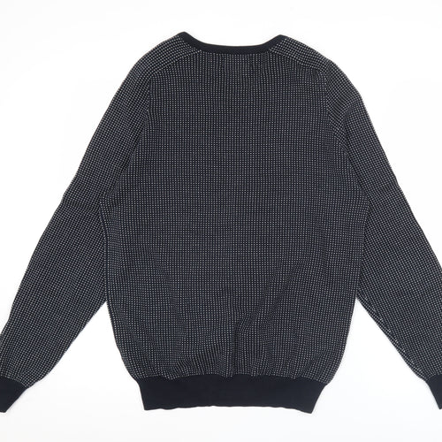 Tu Mens Blue Cotton V-Neck Geometric Knit Jumper Size S