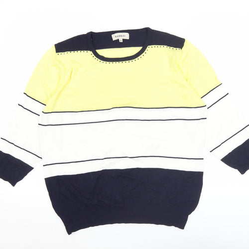 Bassini Women's XL Yellow Blue Striped Pullover Jumper