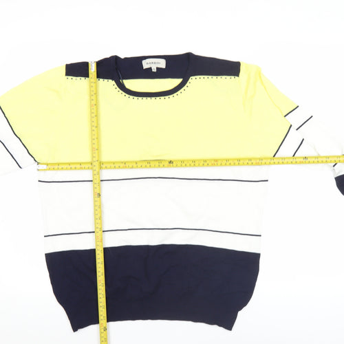 Bassini Women's XL Yellow Blue Striped Pullover Jumper