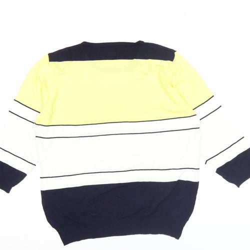 Bassini Women's XL Yellow Blue Striped Pullover Jumper