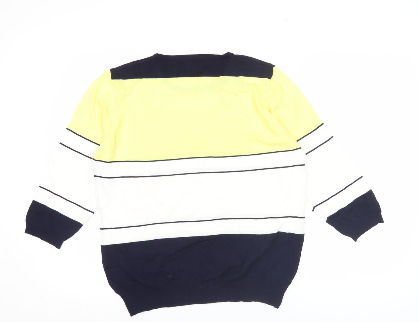 Bassini Women's XL Yellow Blue Striped Pullover Jumper