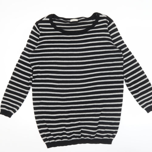 Jacqueline de Yong Womens Black Striped Pullover Jumper Size M