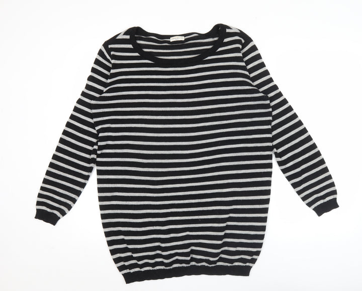 Jacqueline de Yong Womens Black Striped Pullover Jumper Size M