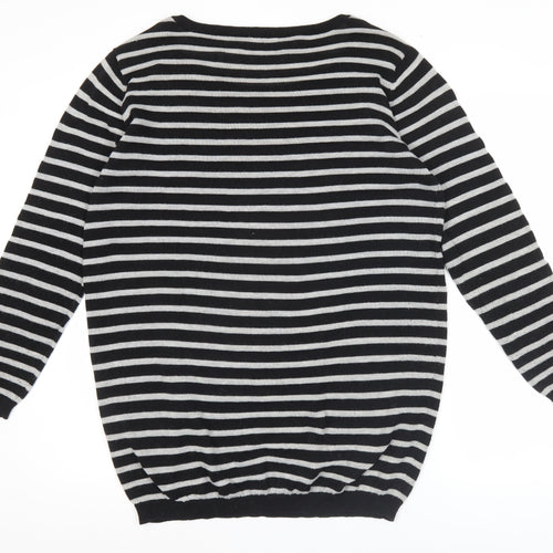 Jacqueline de Yong Womens Black Striped Pullover Jumper Size M