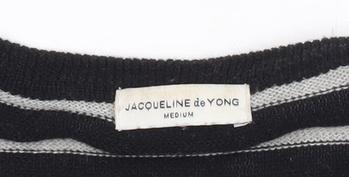Jacqueline de Yong Womens Black Striped Pullover Jumper Size M