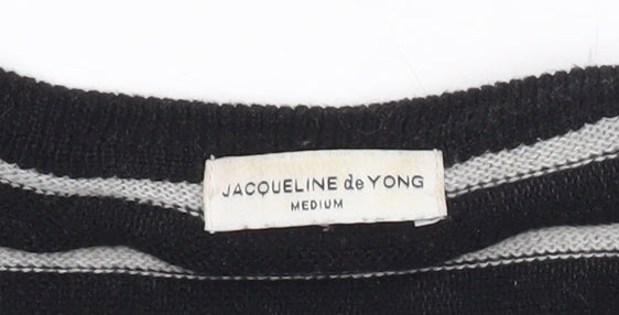 Jacqueline de Yong Womens Black Striped Pullover Jumper Size M