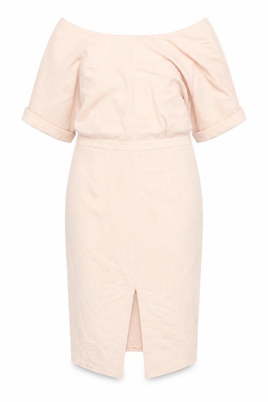 Front view of ASOS Women's Pink Off Shoulder Bodycon Dress, size 16