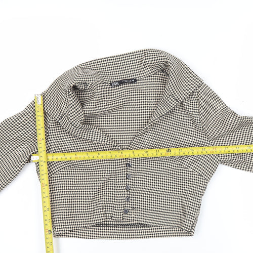 Zara Women’s Black Houndstooth Cropped Button-Up Shirt Size S