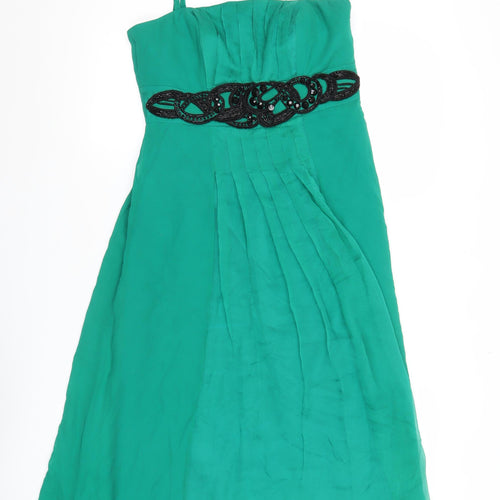 Monsoon Women’s Green Silk Beaded A-Line Cocktail Dress UK 10