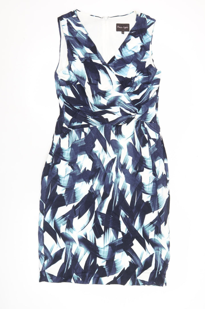 Phase Eight Women’s Blue Abstract Ruched Sheath Dress Size 10