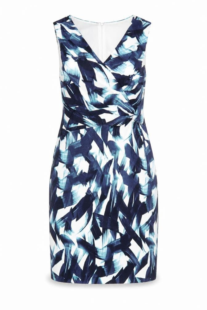 Phase Eight Women’s Blue Abstract Ruched Sheath Dress Size 10