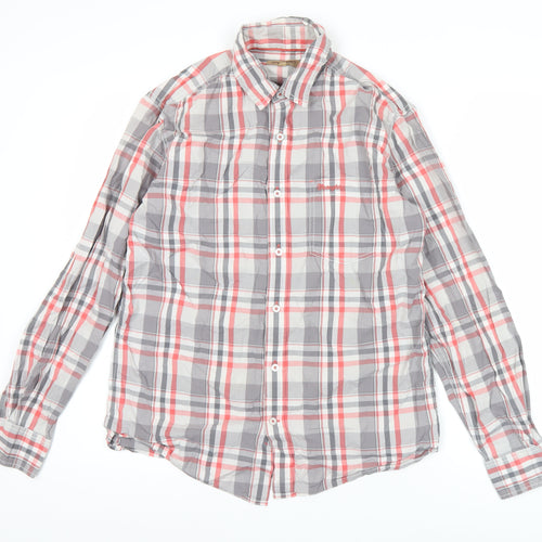 Wrangler Mens Red Grey Plaid Cotton Long Sleeve Button-Up Shirt M