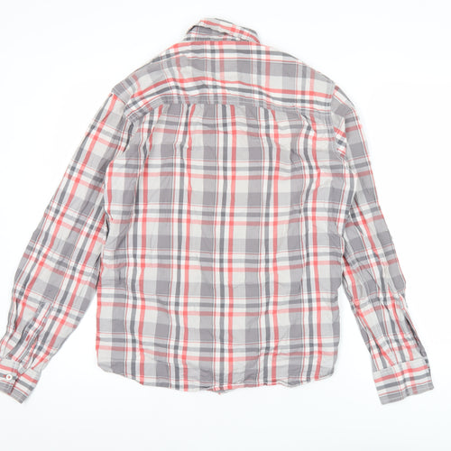 Wrangler Mens Red Grey Plaid Cotton Long Sleeve Button-Up Shirt M