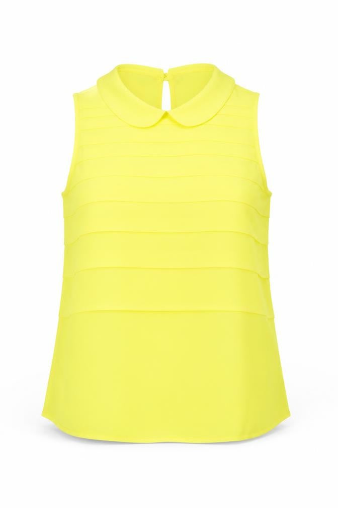 Front view of Mudo Collection Women’s Yellow Sleeveless Collared Blouse L