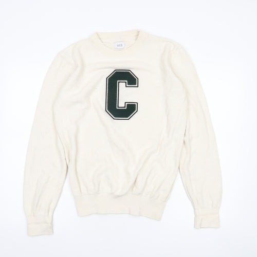 Celio Unisex Ivory Cotton Pullover Sweatshirt M Logo College Style