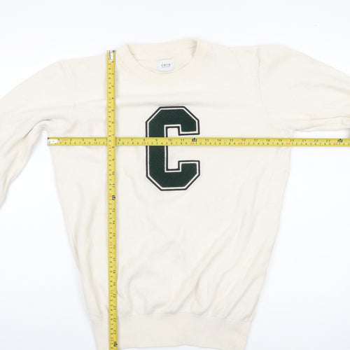 Celio Unisex Ivory Cotton Pullover Sweatshirt M Logo College Style