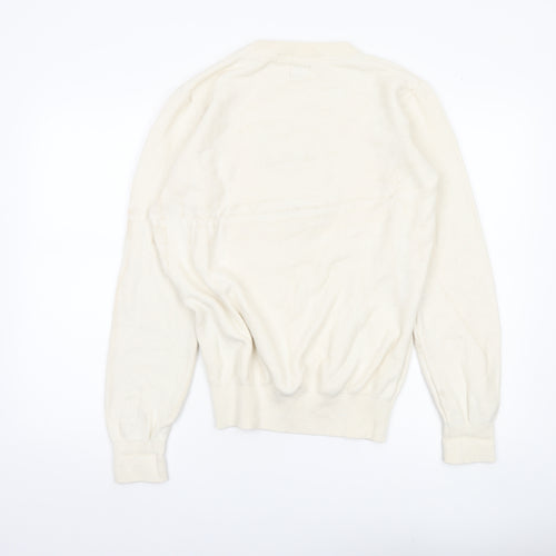 Celio Unisex Ivory Cotton Pullover Sweatshirt M Logo College Style